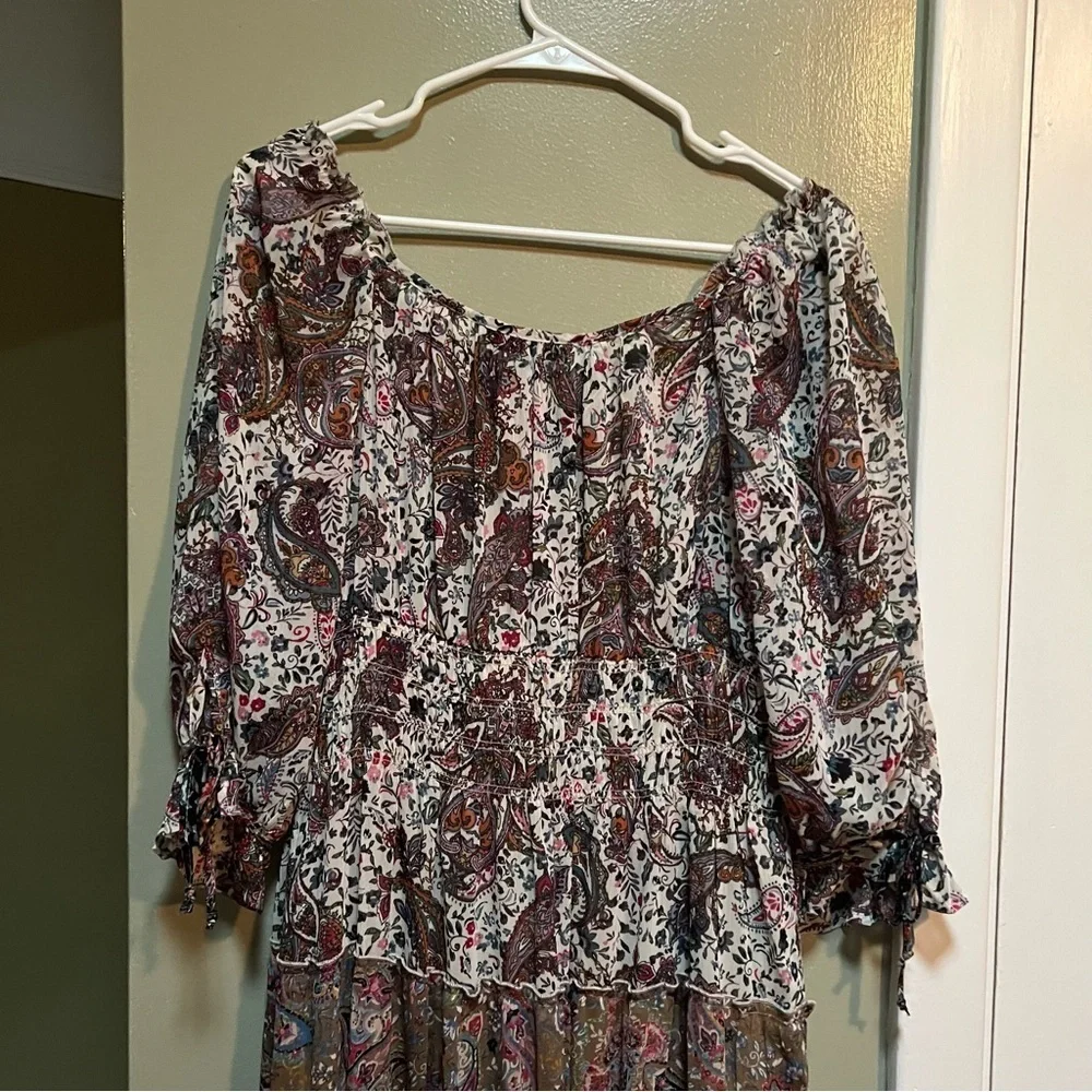 Figueroa & Flower Women's Size Large Midi Dress Boho Paisley Floral Off Shoulder